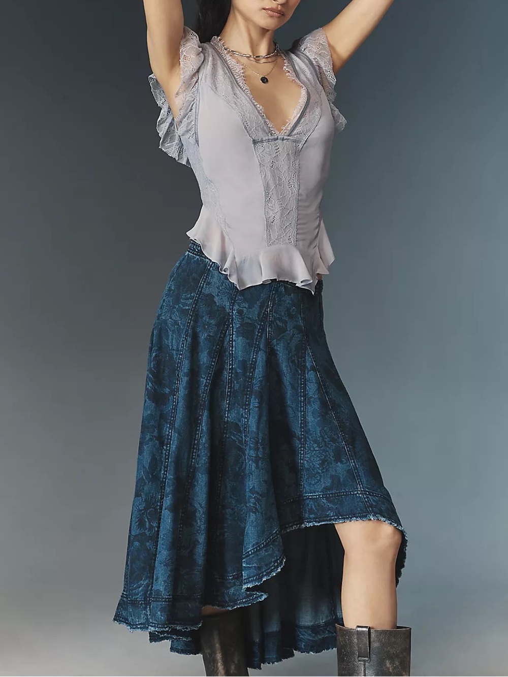 NWT Size 14 - Pilcro Printed Denim Petticoat Midi Skirt 100% Cotton (US$ 178)